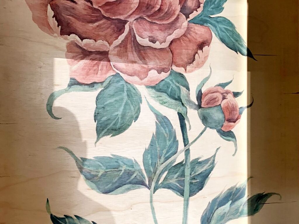 Illustrated floral mural printed on a wall