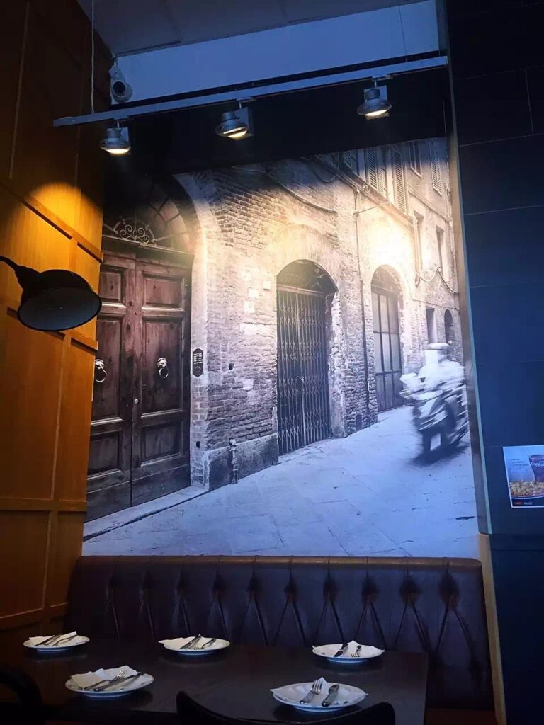 Printed wall graphics in a hospitality fit out