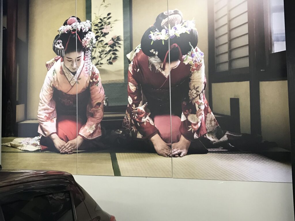 Large printed artwork on an interior wall