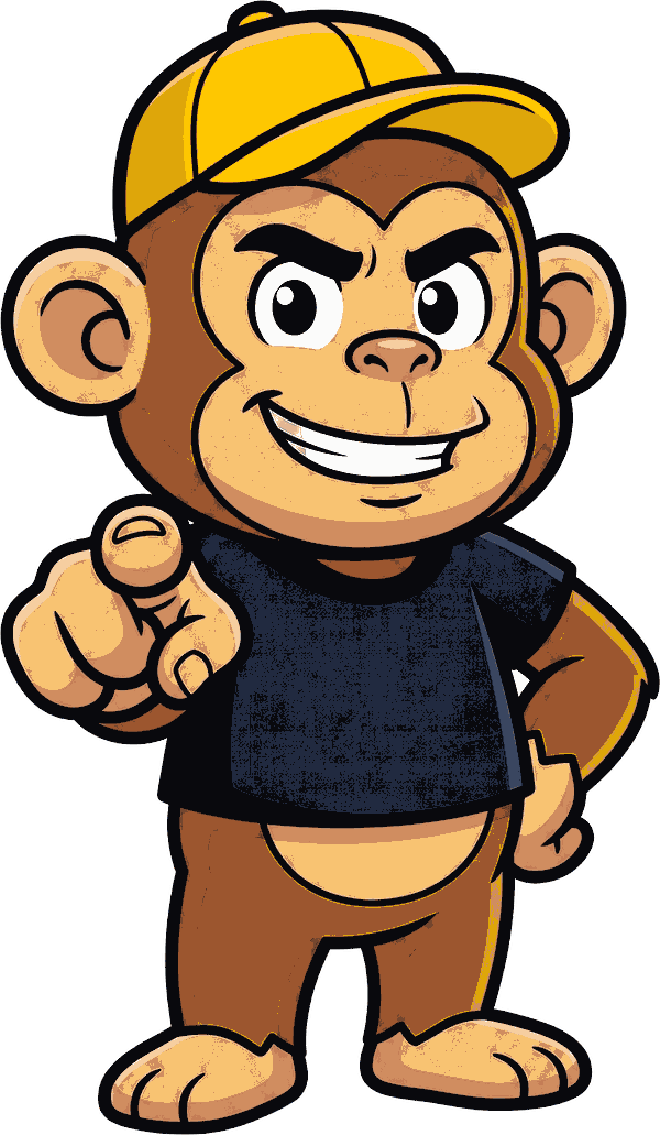 Mascot pointing at a link