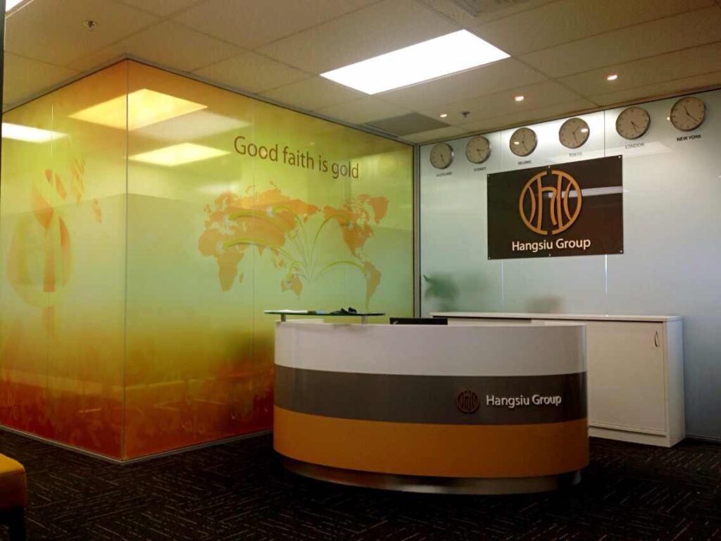 Office reception fit out with printed wall and window graphics
