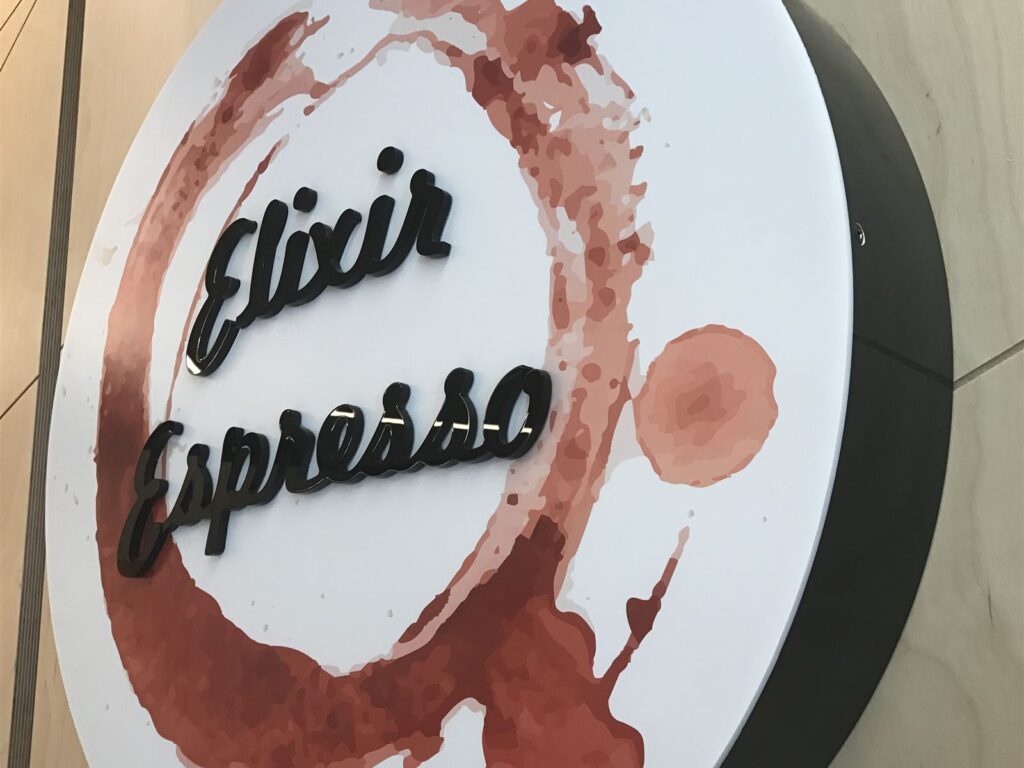 Round lightbox sign with a printed design