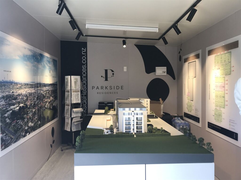 Property sales suite fitted out with printed wall graphics and displays