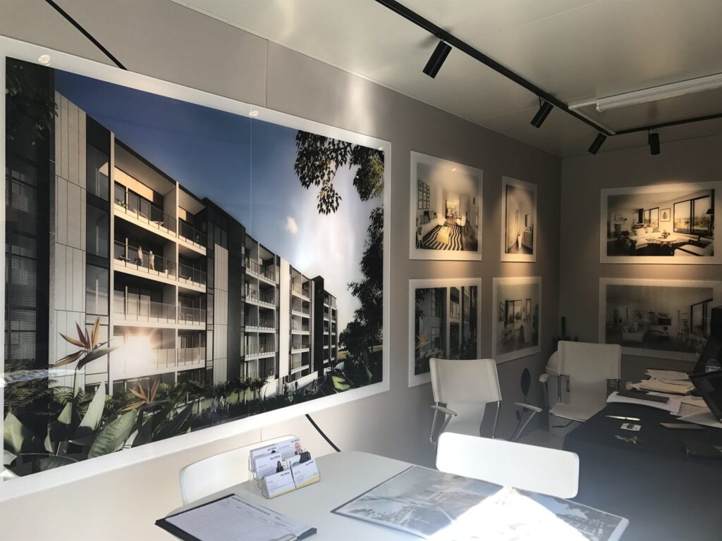 Large format printed panels in a showroom display space