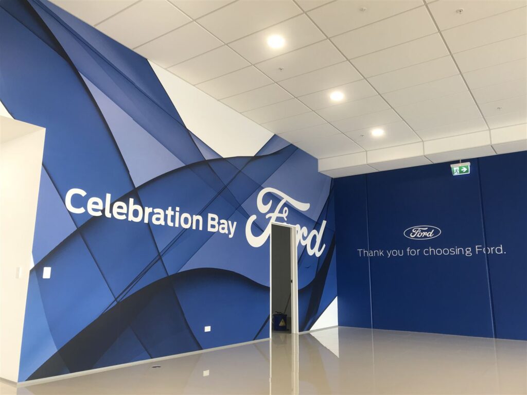 Showroom wall wrapped in large printed graphics