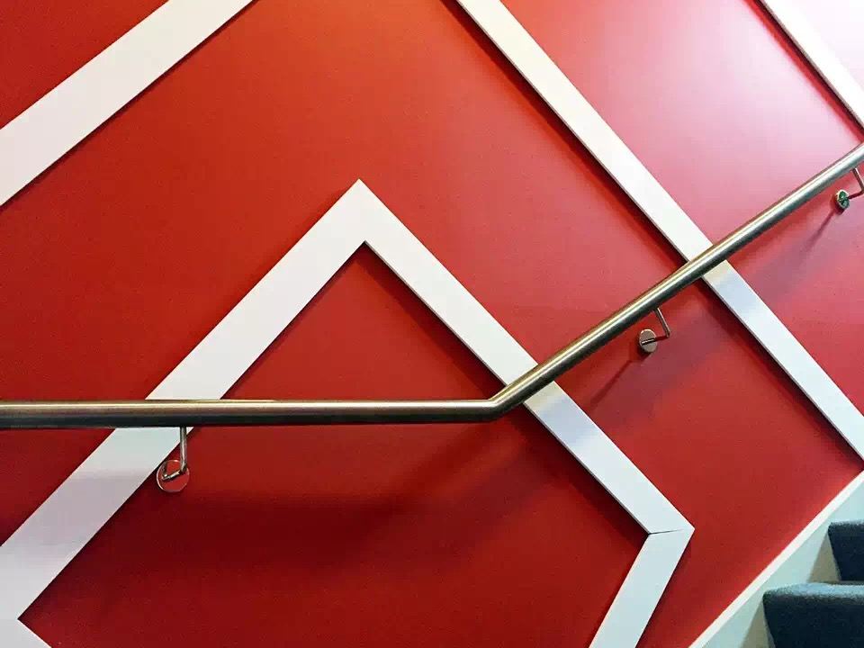 Stairwell wall with bold geometric graphics